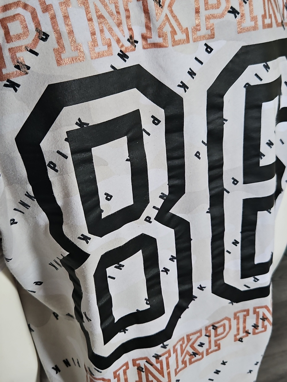 3/$6 PINK Victoria's Secret Oversized Camo Graphic "86" Shortsleeve T Shirt XS - Picture 6 of 6